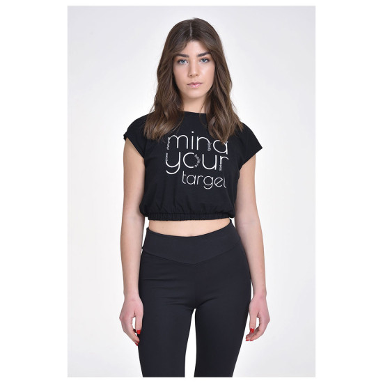 Target Γυναικεία κοντομάνικη μπλούζα Crop Top Dropped Shoulder Single Jersey "Mind"